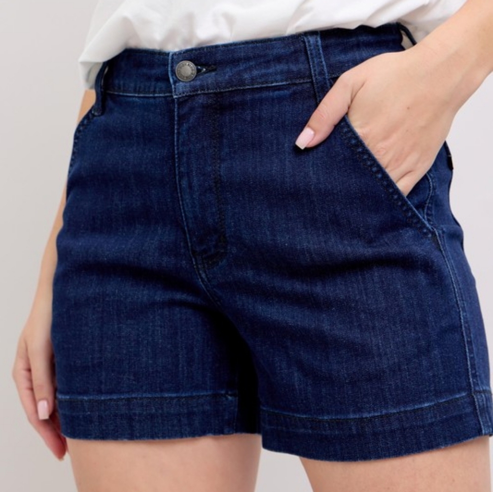 Judy Blue High-Rise Relaxed Boyfriend Dark Jean Mid-length Classic Denim Shorts - Picture 1 of 16